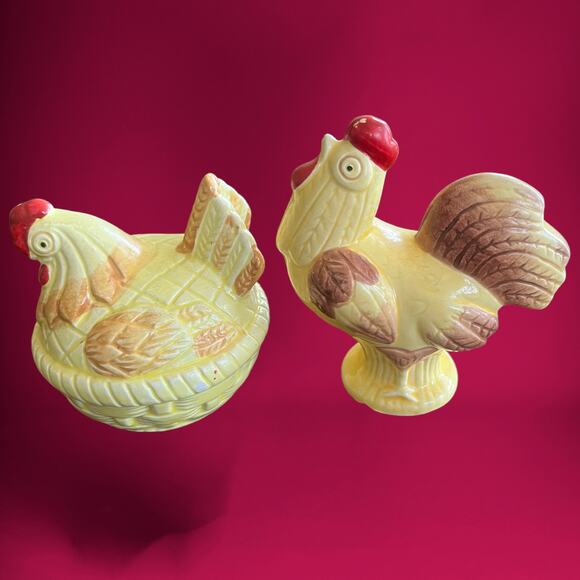 Vintage Chicken & Rooster Salt & Pepper Shaker Cottage Country Farmhouse Kitchen - Picture 1 of 9